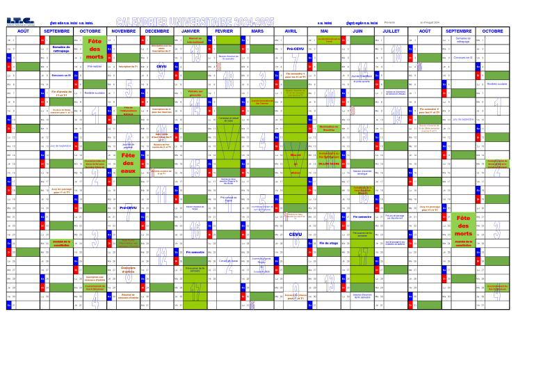 Calendrier 2024-2025 as of August2024